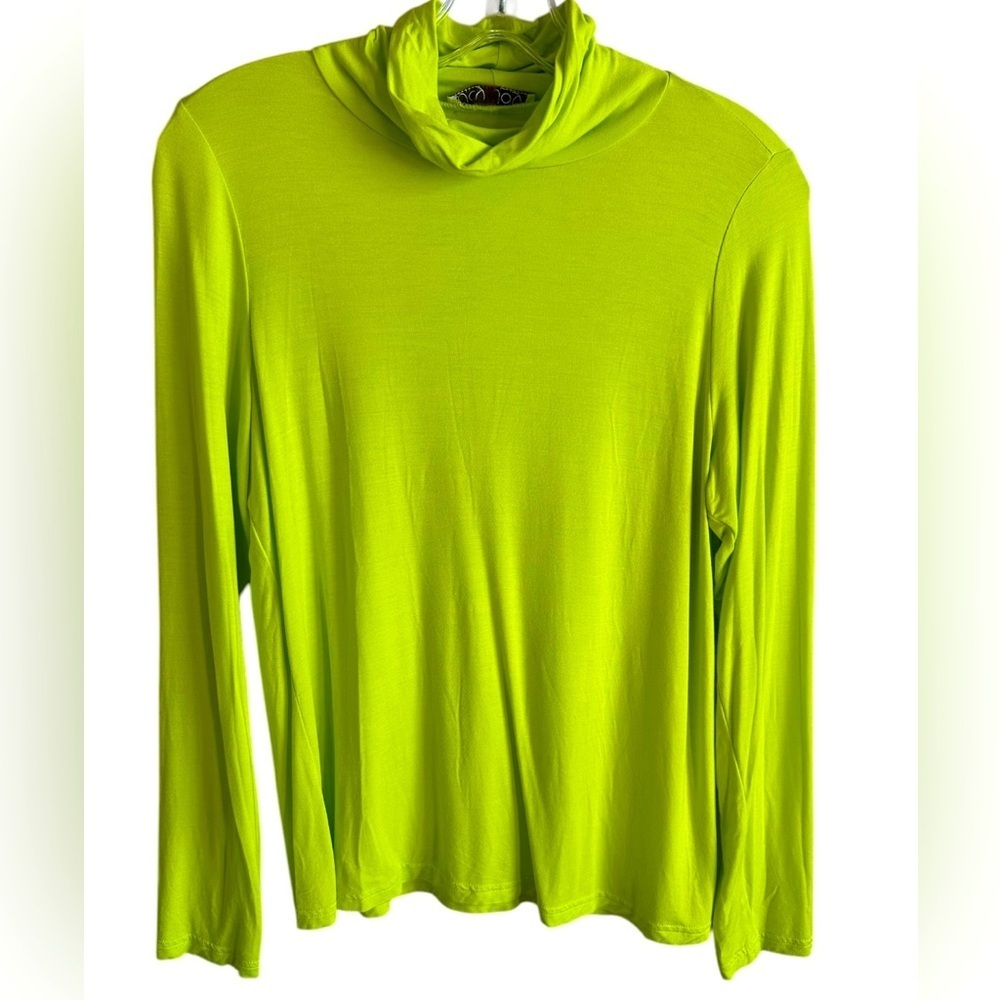 Joy Joy fitted turtleneck in lime green.